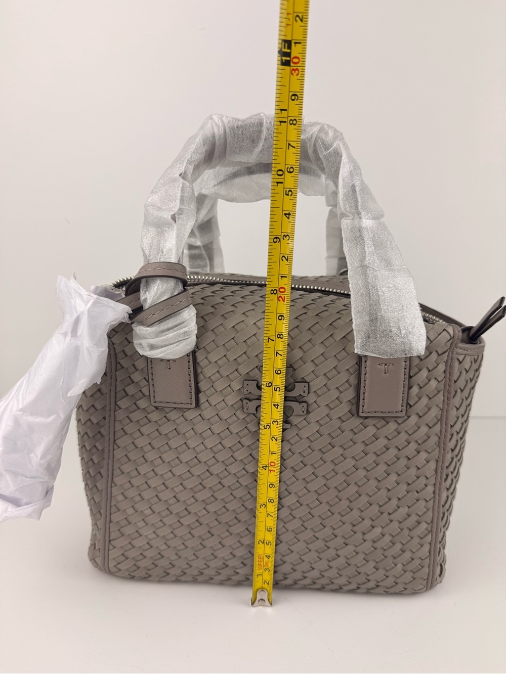 Tory Burch Thea Woven Mini Slouchy Satchel French Gray Leather Handbag $595 - Picture 14 of 14